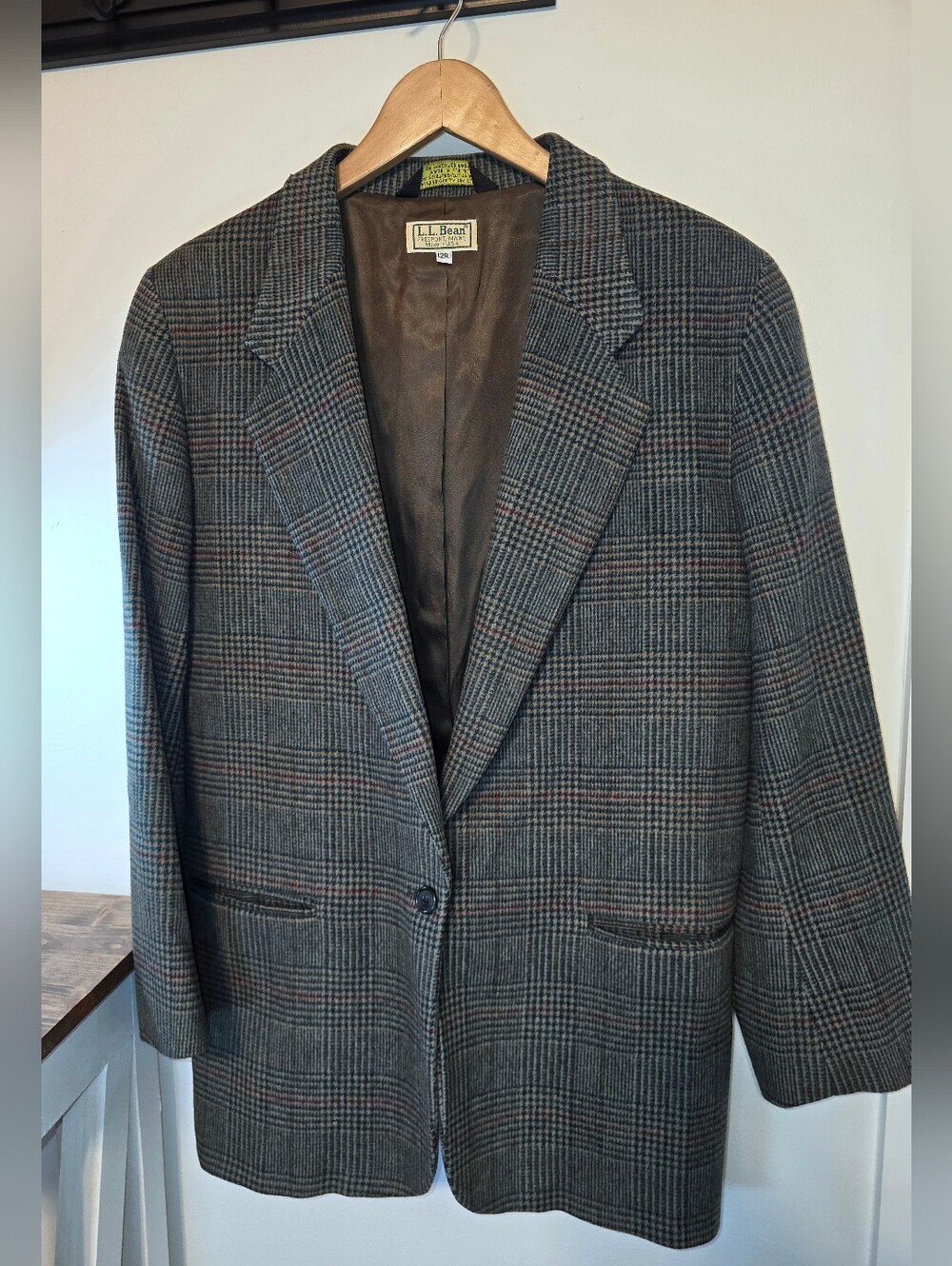 L.L. Bean Vintage Women's Brown and Gray Glen Plaid Sport Coat Blazer Size 12R
